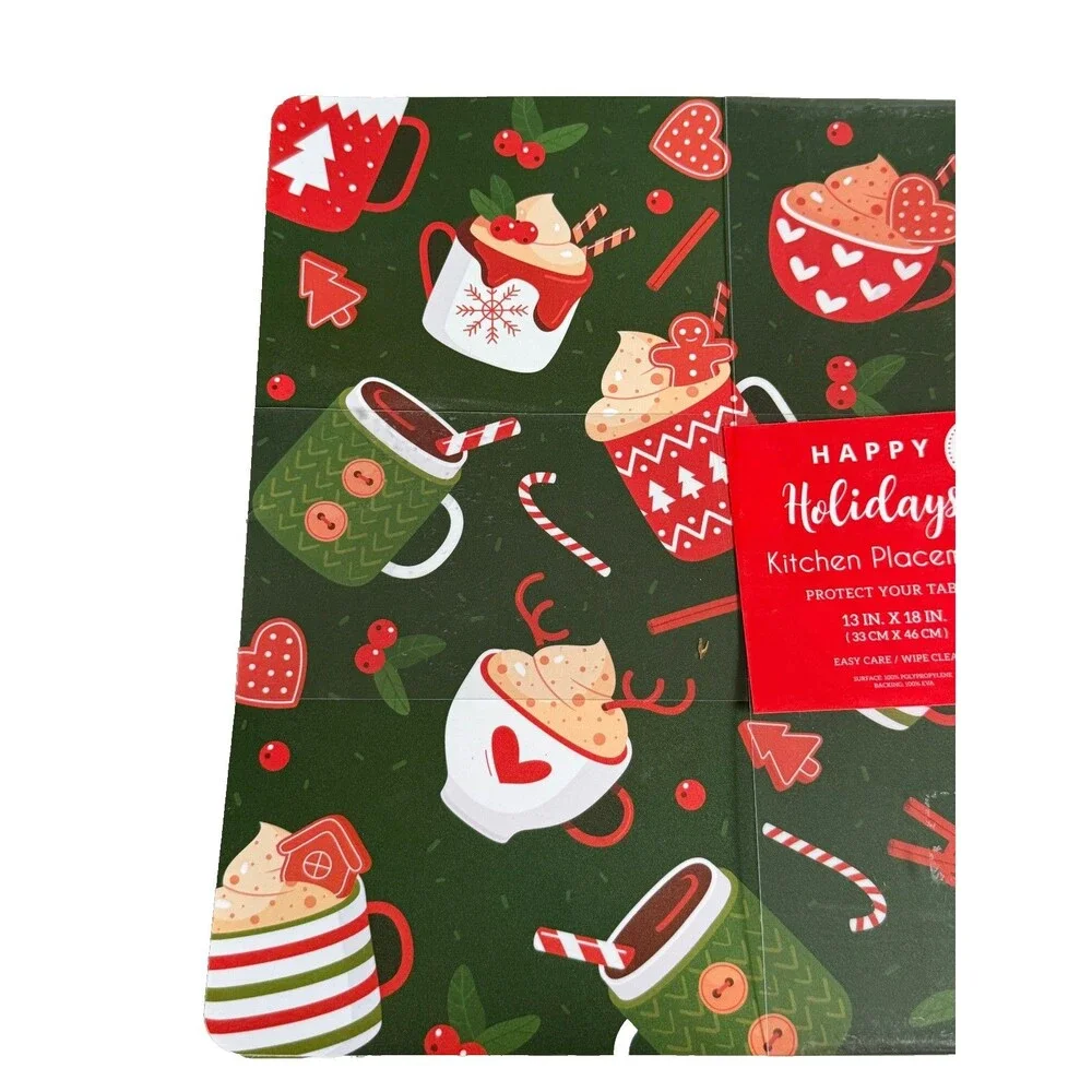 Christmas Hot Chocolate Placemats Set of 4 Vinyl Foam Back Holiday 13x18